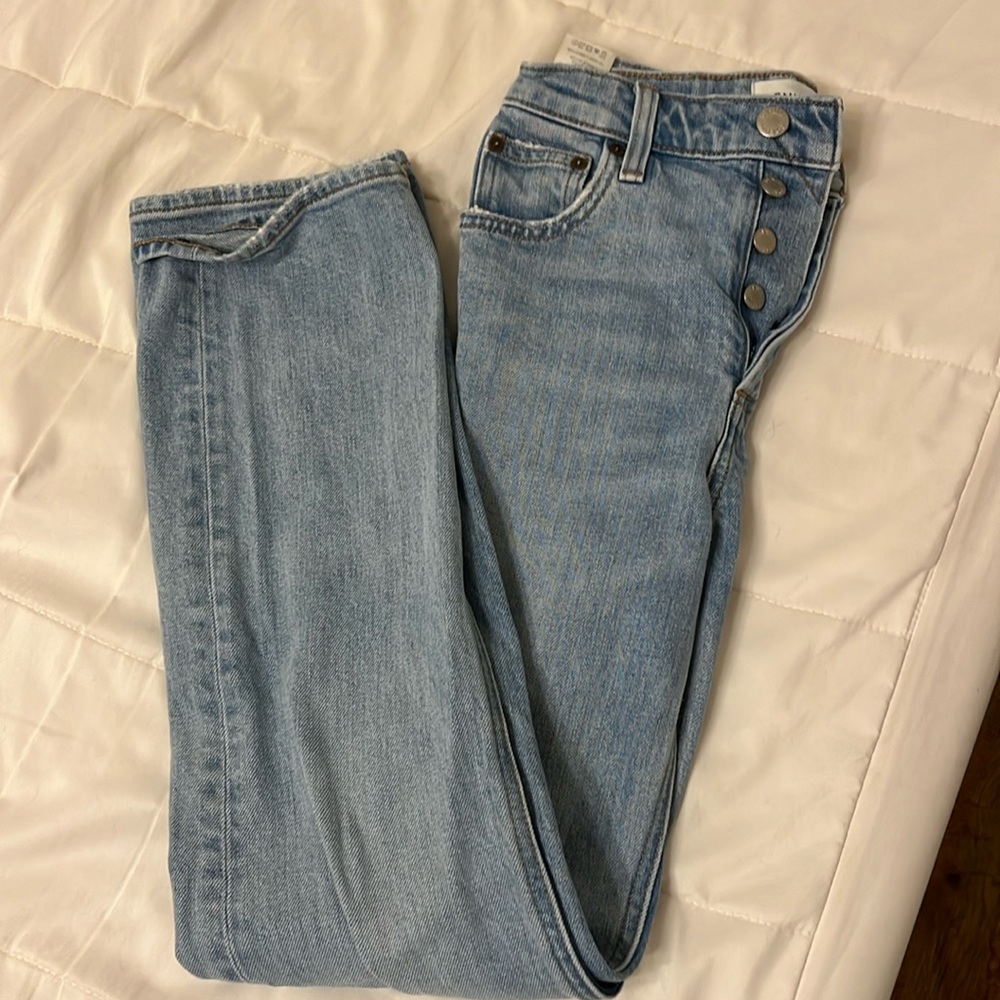 Denim Forum Light Blue Straight-Leg Jeans with Button Fly